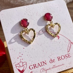 Lola - Boucle d'oreille Rose et Coeur 🌹