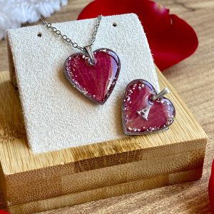 Eclat - Collier - Coeur en pétale de rose (Argenté) - Personnalisable