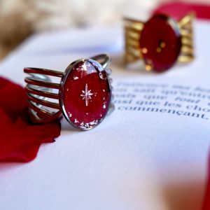 Eclat - Bague - Cabochon en pétale de rose (Argenté) - Personnalisable